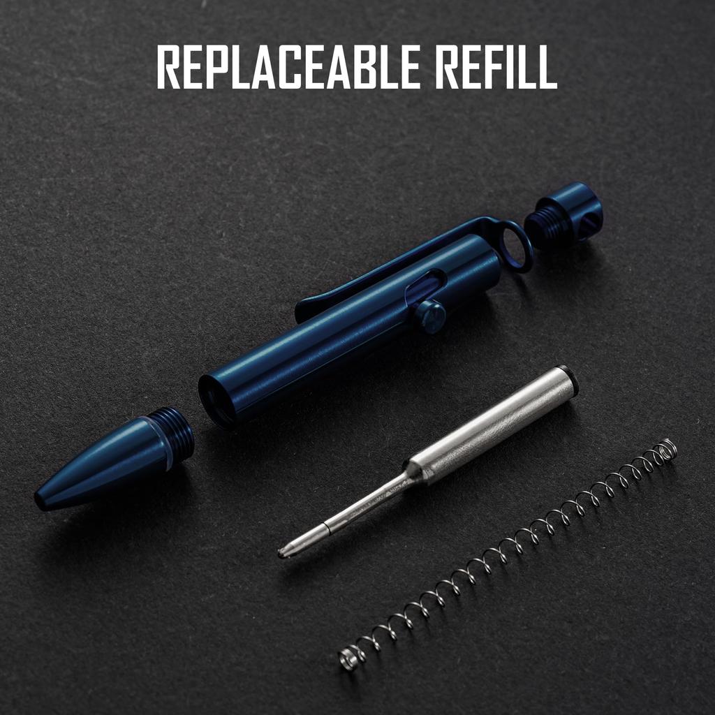 KeyUnity KP05BL Bolt Action Ballpoint Pen with Clip Titanium Alloy EDC Pocket Pen Retractable Metal Ballpoint Pen for Daily Carry
