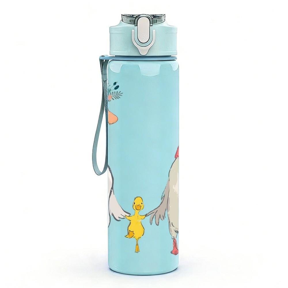 1PC Three Geese Family Cartoon Print 750ml Color Plastic Sports Water Bottle Leakproof Flip Straw Lid Suitable for Sports Office Home Use