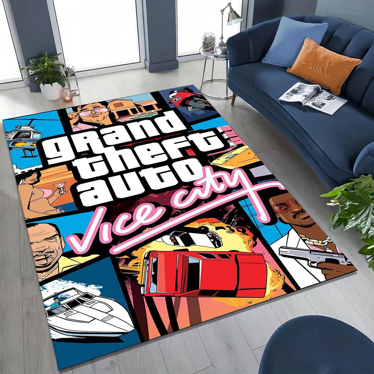 

3D G-GTA Гра Геймер Мультяшний Мото Килим для Спальні Вітальні Дивана Домашній Доріжка Декор, Великий Дитячий Ігровий Нековзкий Килимок для Підлоги Подарунок 200x160cm( 78x62in )