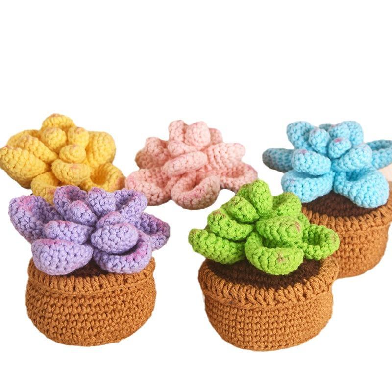 Handmade Emotional Support Crochet Plant Desktop Ornament Positive Crochet Succulents Doll Home Room Decoration Christmas Gift