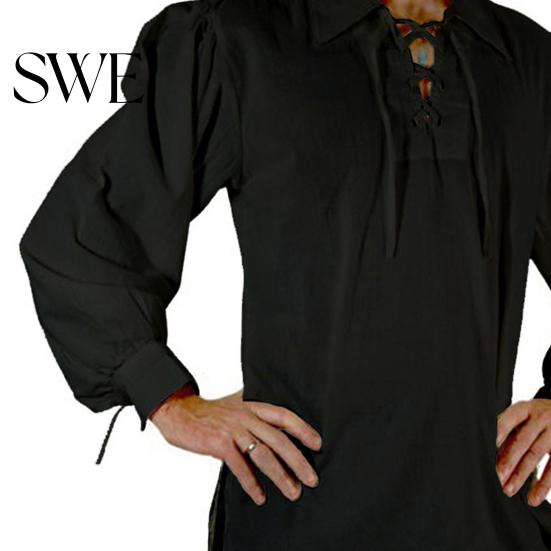 Revers-Riemen Herrenhemd Erwachsener Mittelalter Renaissance Cosplay Langarm Manschette Schnürung Einfarbig Lockerer Schnitt Pullover Vintage-Stil