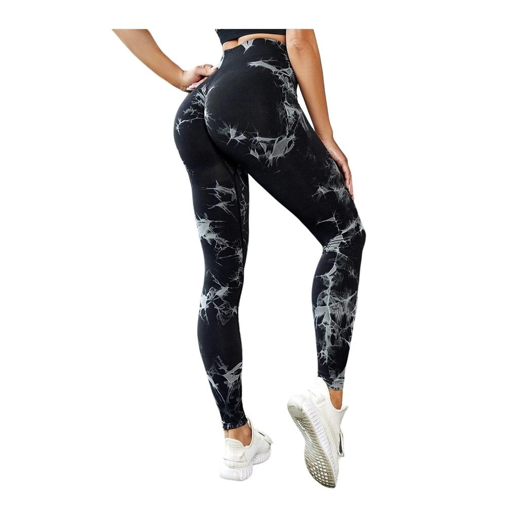 Colanti Fitness High Waist Shapewear Leggings Seamless Tie Dye Black Push Up Effect Yoga Tights
