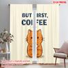 2pcs 2D Flat Printing Party Curtains But First Coffee Cat 100% Polyester Fabric Without Electricity Holiday Decorations Perfect