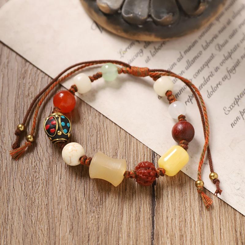 Retro hand-woven bracelet Tibetan dzi bead bracelet niche design men's and women's hand rope accessories