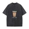 Vintage Iced Coffee On The Rocks Graphic European And American Washed Distressed Print Fashion Casual Versatile T Shirt
