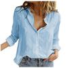 Women Casual Linen Blouse Loose Fit Long Sleeve Solid Color Lapel Button Shirt Tops
