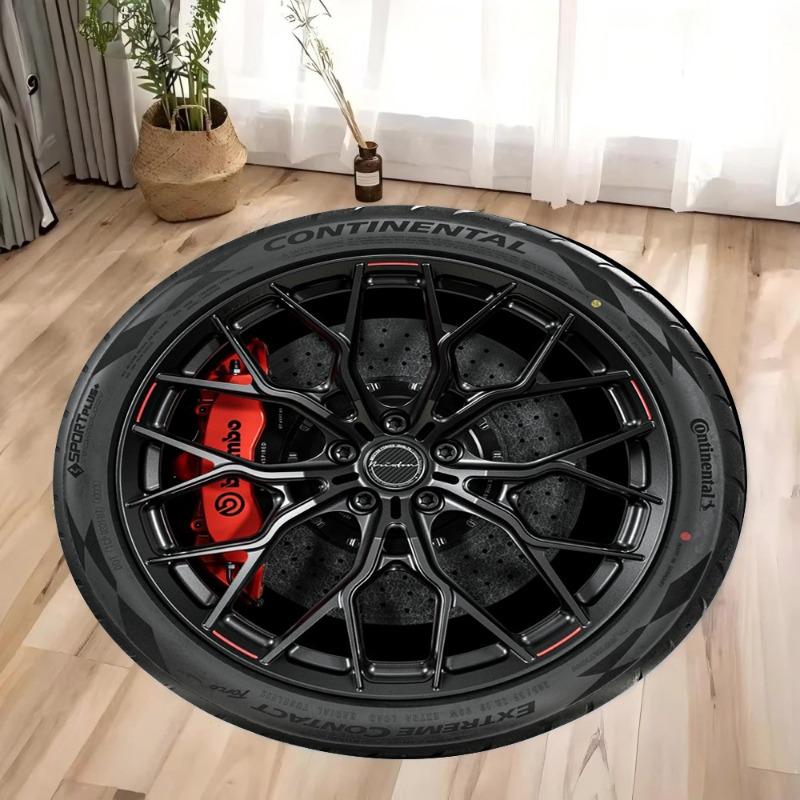 Autofelge Goldakzent Design Teppichmatte Anti-Rutsch Gummirückseite Teppich Metallisches Finish für Garage Heimdekoration Sportlicher Stil