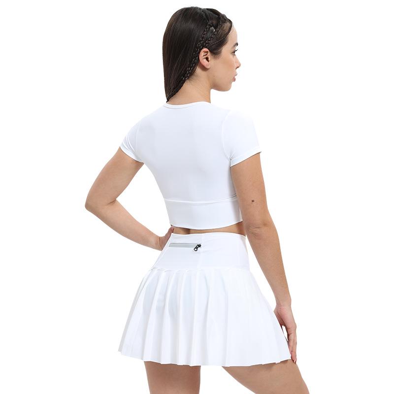 

Женские быстросохнущие спортивные топы и теннисные юбки: Ударопрочная одежда для йоги с подкладкой на груди и открытым пупком Medium белый