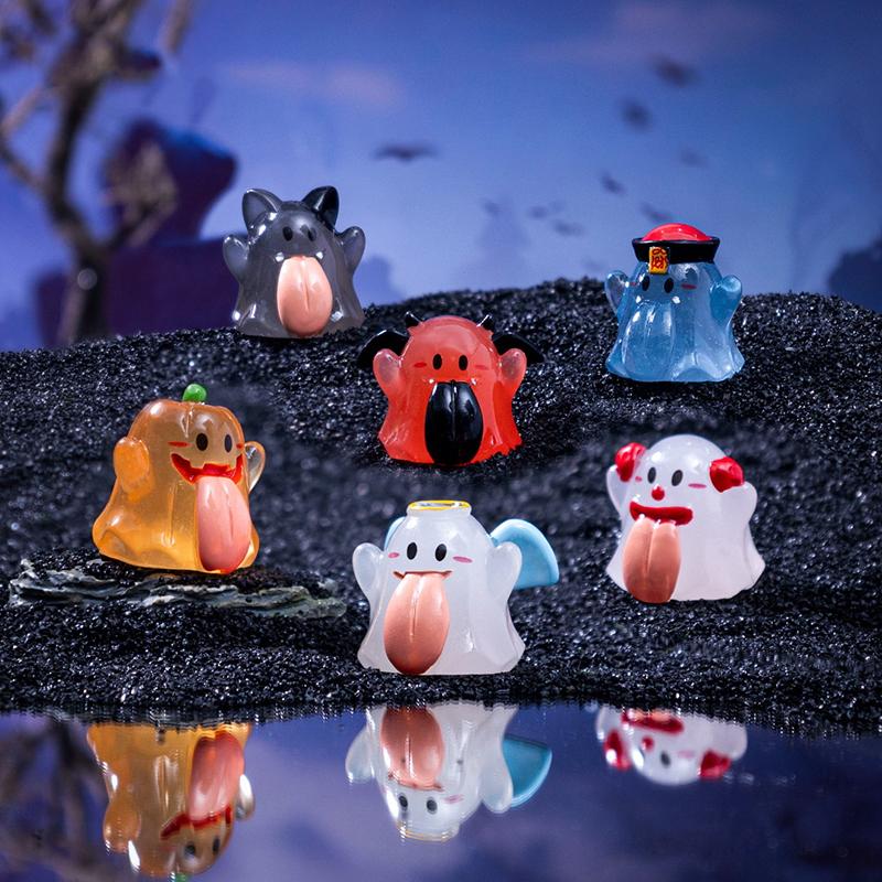 New Halloween Luminous Big Tongue Ghost Doll Diy Decoration Hanging Accessories Micro Landscape Small Ornaments