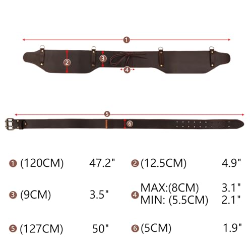 TOURBON Tool Belt, Work Belt, Leather Padded Tool Belt, Support Tool Belt, for Carpenters, Electricians, Construction Workers