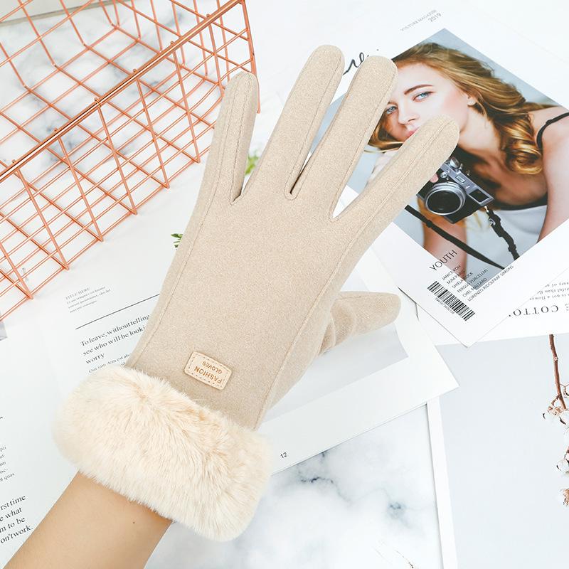Cross-border German velvet touch screen autumn and winter women's gloves thickened to keep warm and velvet Korean version of fashion cycling windproof