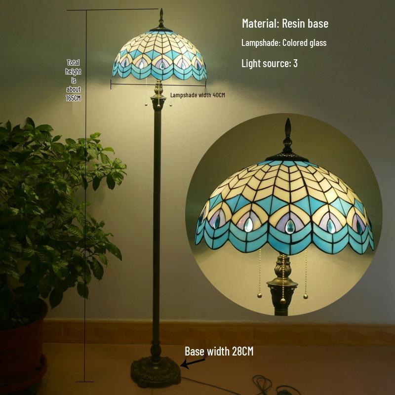 Retro Nordic Style Tiffany Floor Lamp - Colored Glass Light for Living Room, Bedroom, or Study.