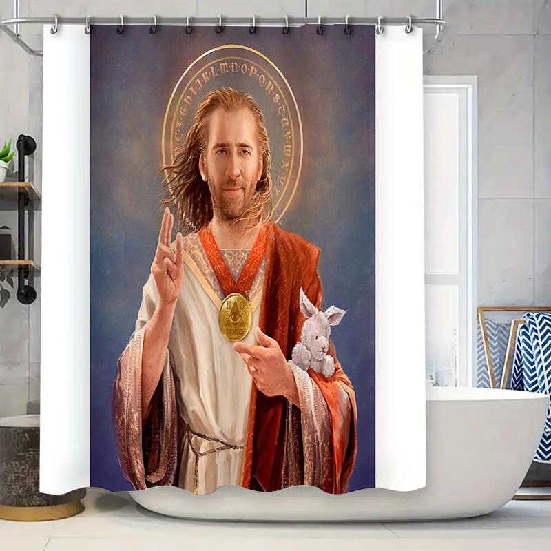 

Vintage Jesus Shower Curtain Biblical Renaissance Portrait Wall Hanging Tapestry Home Decor Christian Art Bathroom Set W60H190(CM)-1 Pcs