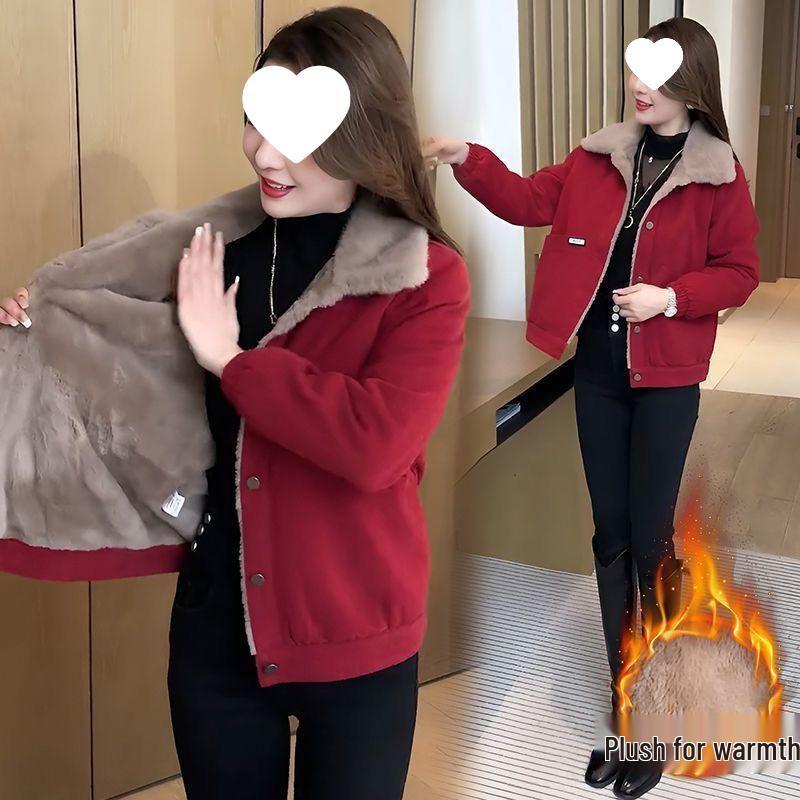 

Шикарная женская верхняя одежда для миниатюрных: На флисовой подкладке, Молодежный, Стройнящий, Скрывающий живот, Свободный крой - Новое поступление Осень/Зима 3XL бордовый