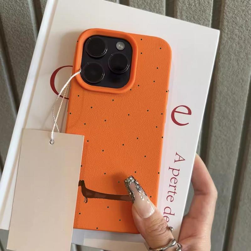 Black Polka Dot Sausage Dog Lychee Texture Phone Case For iPhone 17 16 15 14 13 12 11 Pro Max Plus Air X XS XR Soft Y2K Cover