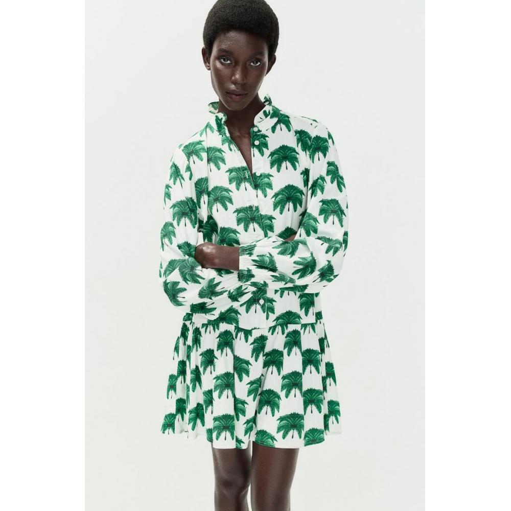 

Платье HM с рюшами и воротником Бело-Зеленый узор