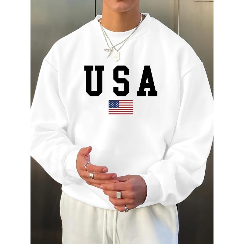 Men Women Trendy Casual USA American Flag Print Round Neck Pullover Hoodie