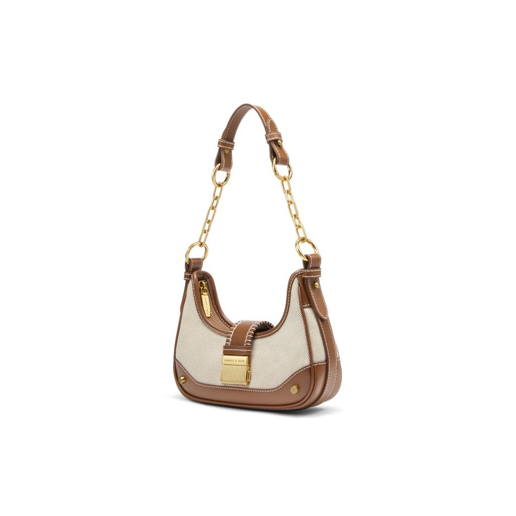Charles & Keith Patchwork Chain Versatile PU Woven Underarm Bag Moon Bag Tote Shoulder Bag Women bags Multicolor CK2-40271053