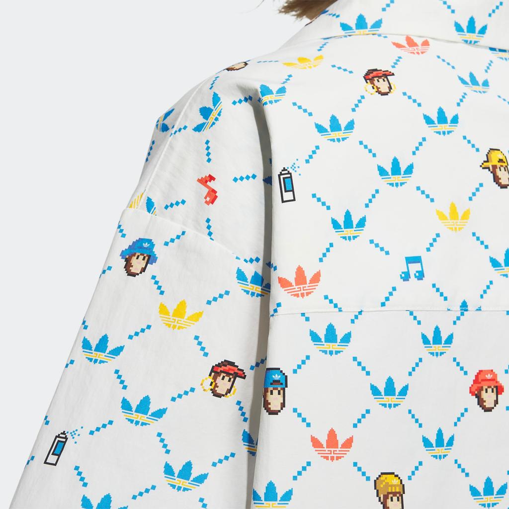 Adidas Originals x Monkey Kingdom Allover Cartoon Print Logo Sports Short Sleeve Shirt Men Tops Pink White IP1803