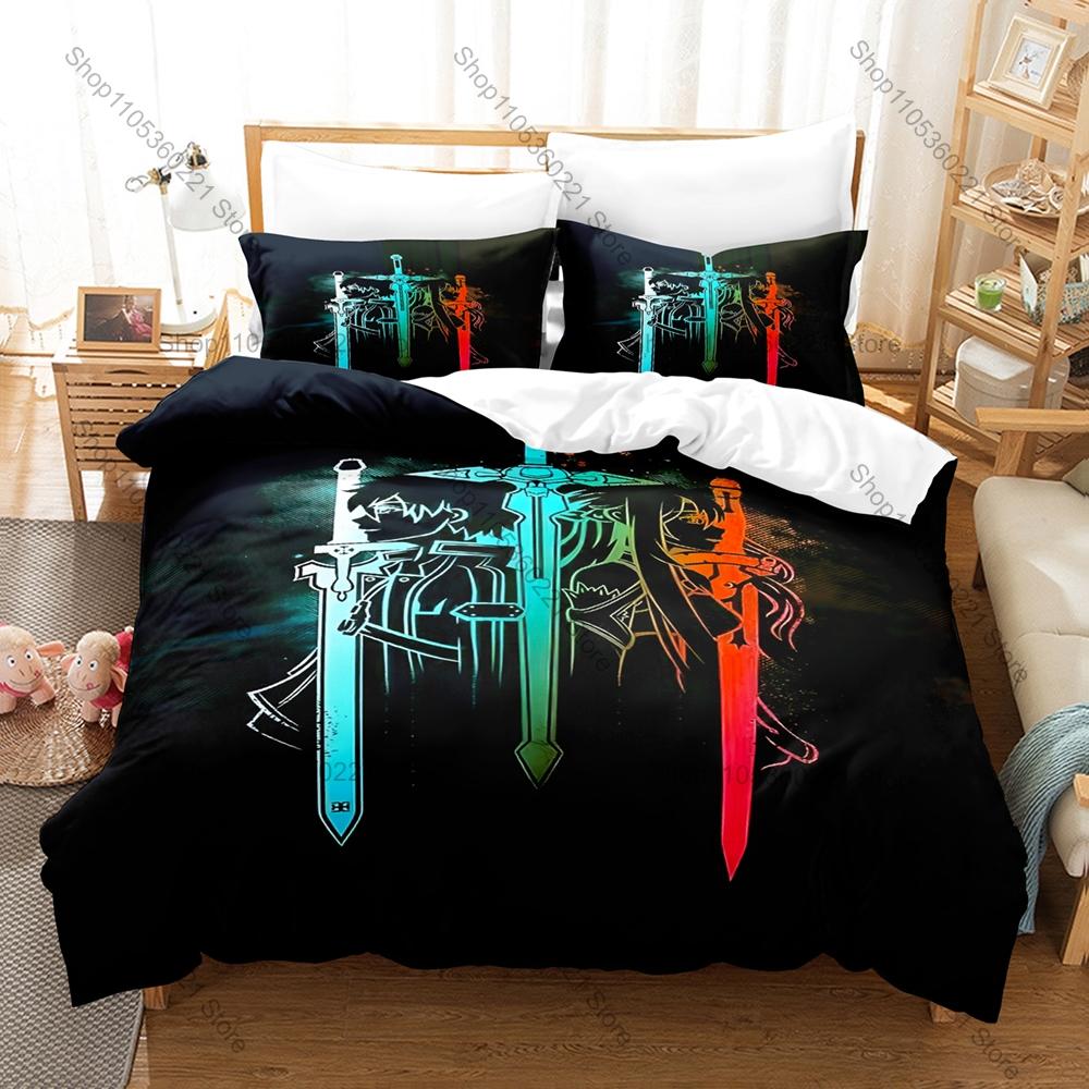 Kirito Asuna SAO 3PCS Bed Set Vivid Character Print Cozy Microfiber Home Bedding 2026 Duvet Cover 2 Pillowcase