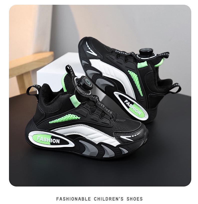 Boys' Winter Sneakers: Velvet-Lined, Rotating Buckle, Cotton Basketball Shoes for Big Kids