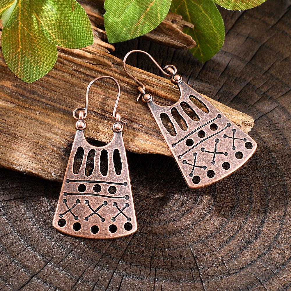 Vintage Ethnic Creative Texture Geometric Hanging Earrings for Women Boho Exquisite Hollow Carved Vacation Earrings Jewelry