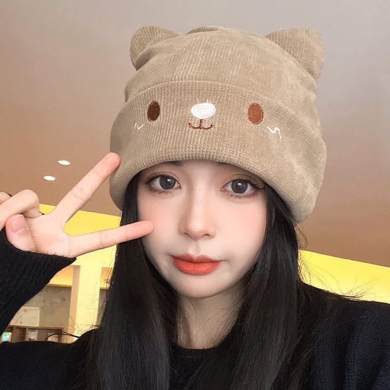 Stapelbare Hüte Kinder Herbst und Winter Kräuselung vielseitig warm und kältefest gestrickt großer Kopfumfang Ohrenschutz gestrickter Kordelzug