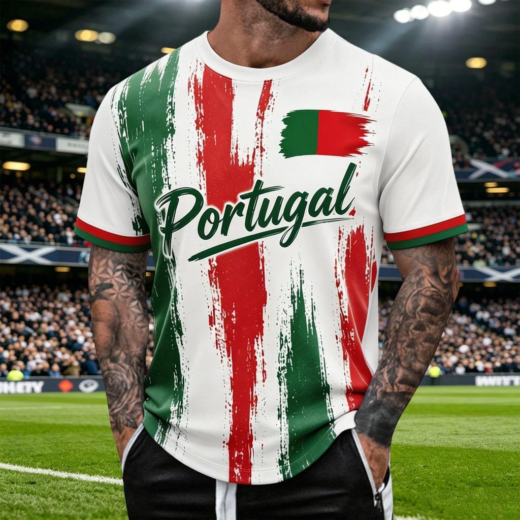 Camiseta de manga corta con cuello redondo para hombre de Portugal Camiseta para aficionado al fútbol Camiseta de seguidor del Mundial Ajuste casual Material ligero