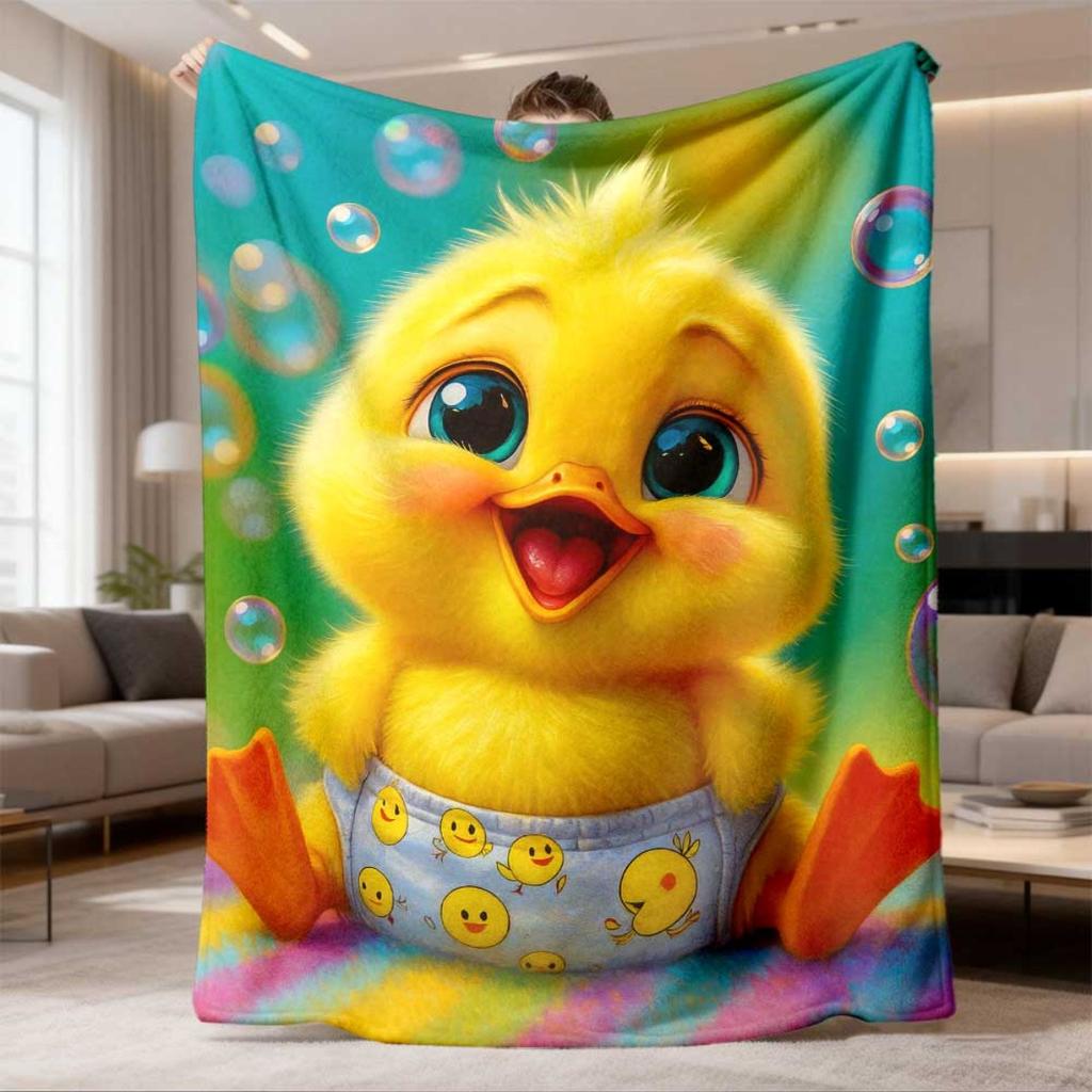 2026 New Flannel Blanket Featuring a Soft And Cozy Little Duck Design, Modern Aesthetic, Ideal for All Seasons, Made of Polyester Fiber, Digital Print
