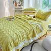 Princess Style Seersucker Summer Quilt Four-Piece Dormitory Chiffon Lace Airable Cover Machine Washable Thin Duvet