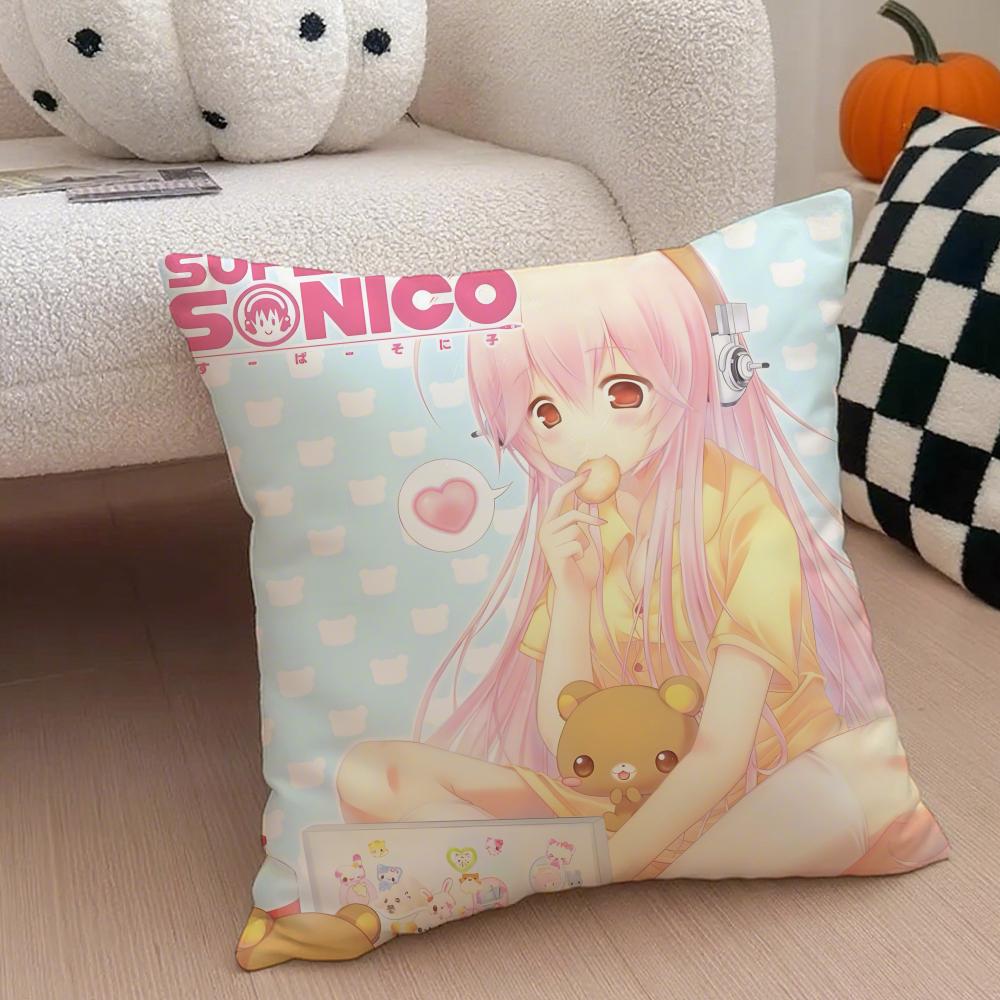 Cute Vibrant Japanese Idol SSuper Sonico Cushion Cover Throw Pillow Cover Hidden Button Durable Polyester Chair Cushion
