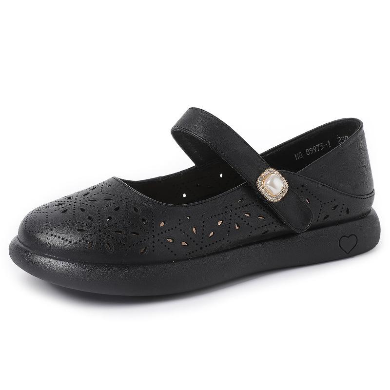 

Fashion GKTINOO Genuine Leather Ladies Flats Summer Shoes Woman Platform Casual Loafers Hollow Round Toe Soft Comfort Sandals Female 5