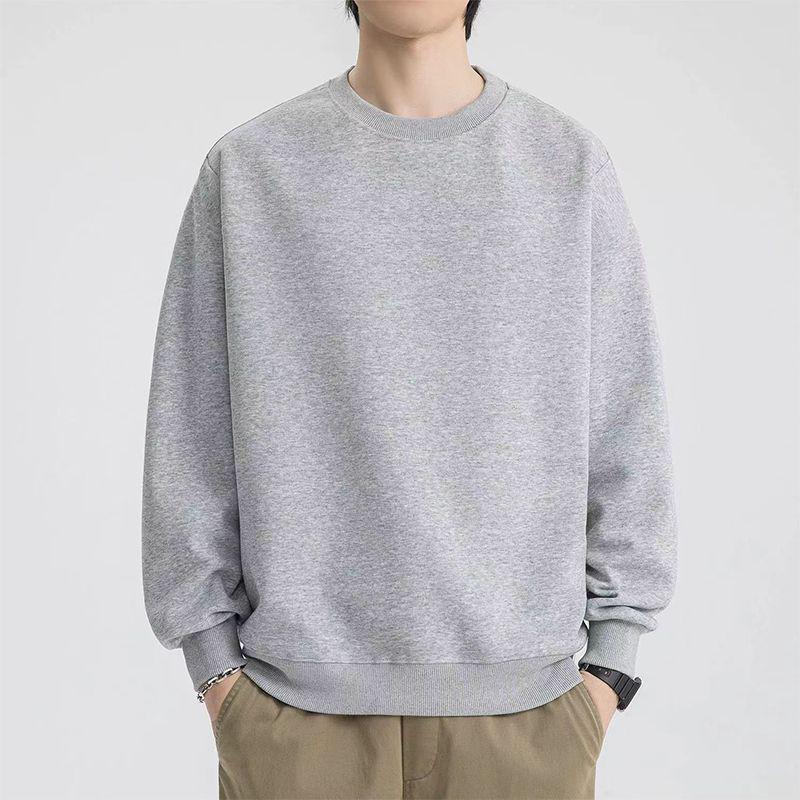 Men's Trendy Solid Color Round Neck Sweatshirt - Casual, Versatile, Loose Fit, Micro Drop Shoulder, Pullover for Spring & Autumn
