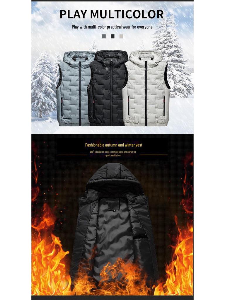Men's Hooded Thickened Autumn/Winter Fashion Vest - Warm, Leisure Cotton Waistcoat Jacket