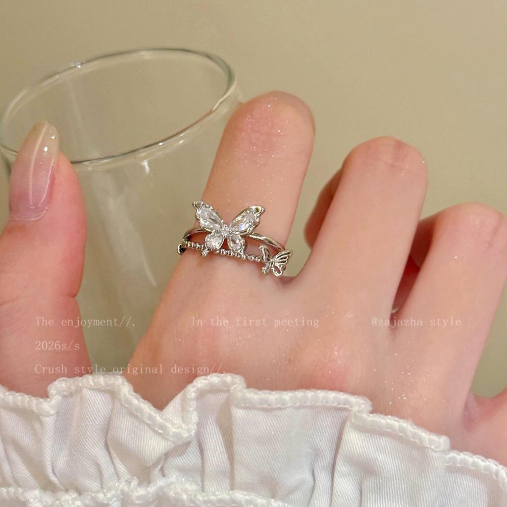 Stylish Silver Zircon Ring for Women - Light Luxury Open Design, Perfect for Index Finger