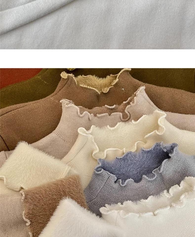 Women's Fleece-Lined Slim-Fit Pullover Sweater: Half-High Collar, Autumn/Winter Base Layer, Hot Item