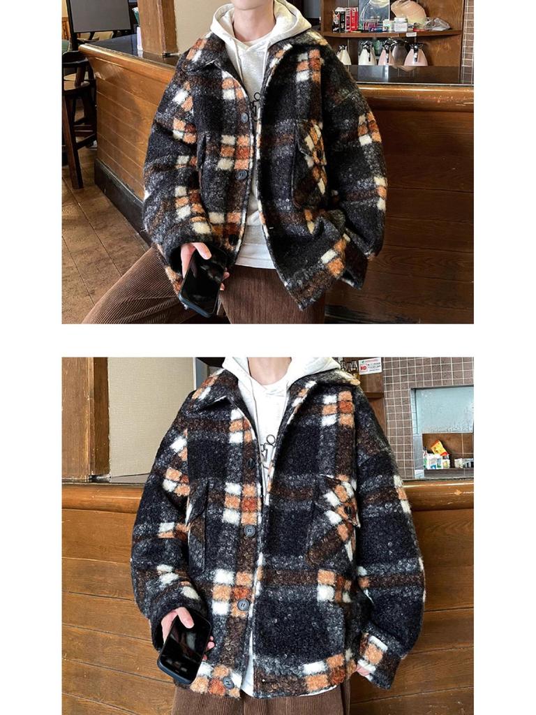 Men's Retro Plaid Wool Coat: Trendy, High-End, Thickened, Warm, Autumn/Winter Casual Jacket