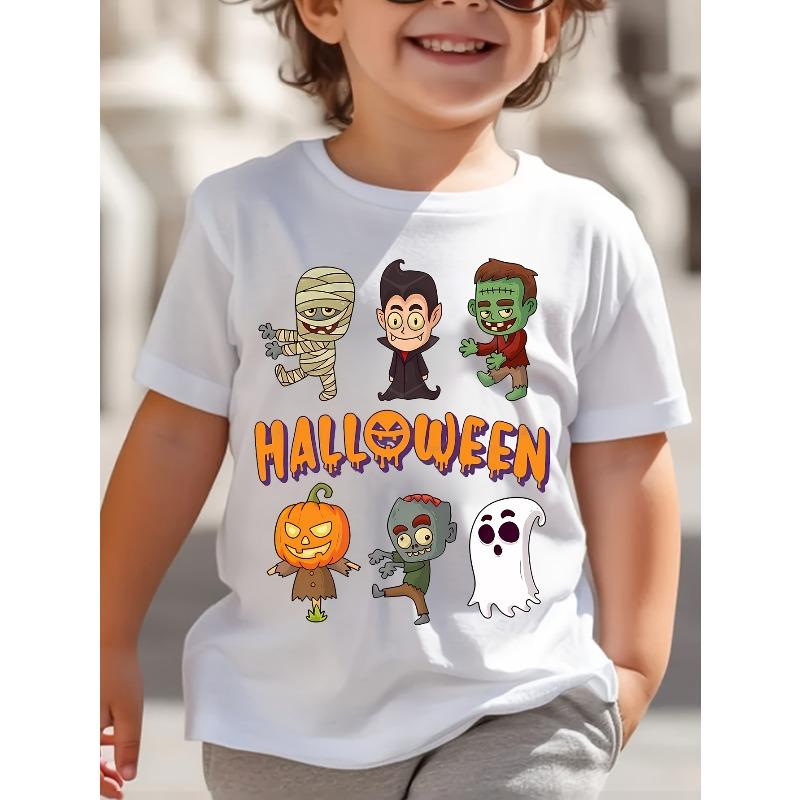 European sizes Adorable Halloween Print T-Shirt, Boys  Tee, Casual Short-Sleeve Shirt for Summer, Spring, And Autumn 98cm белый