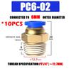 10PCS Pneumatic Air Connector Fitting PC 4mm 6mm 8mm 10mm 12mm Thread 1/8" 1/4" 3/8" 1/2" Hose Fittings Pipe Quick Connectors Ventilation Valves 4