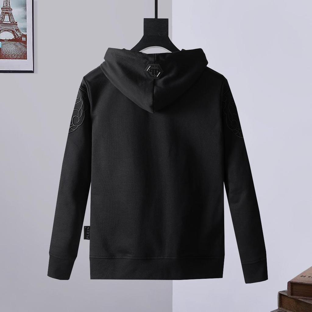 Philipp Plein Europejska Moda Uliczna Męska Kurtka Rozpinana z Haftowaną Głową Tygrysa