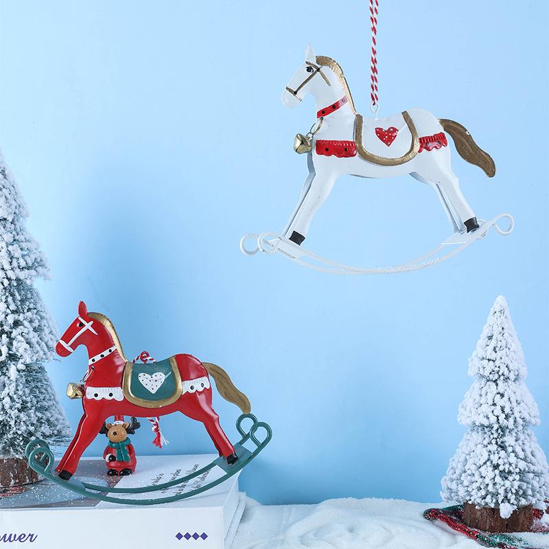 Vintage Iron Christmas Rocking Horse Ornament Creative Desktop Decorative Hanging Pendant Festive Holiday Home Crafts