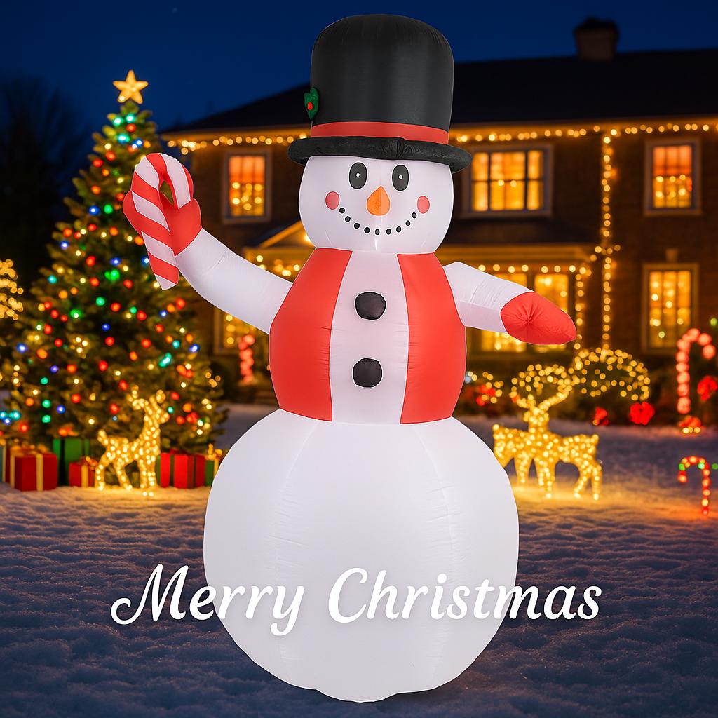 5.91FT Inflatable Toy Hat Snowman Candy Cane with LED Lit Xmas for Yard Lawn Party Decoration Xmas Home Supplies Ornament Gift
