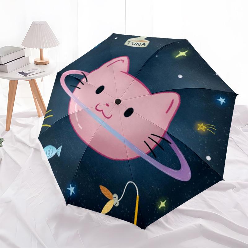 

1pc Space Cat with Rings and Stars Umbrella with Plastic Handle,Suitable for All Seasons Home Travel Outdoor Umbrellaptys31081