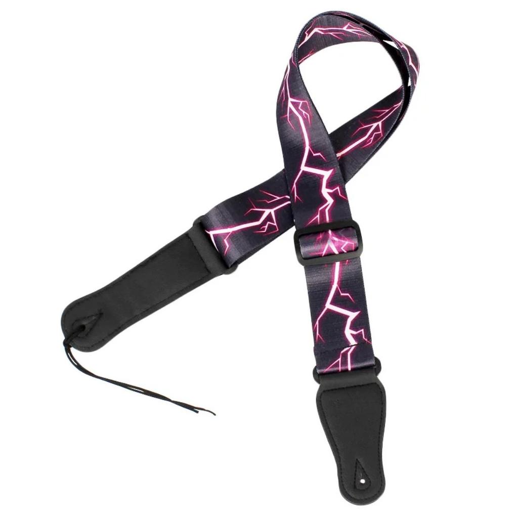 Adjustable Guitar Strap Shoulder Strap Lightning Pattern for Acoustic Electric Guitar Bass Guitar Strap Guitar Accessories