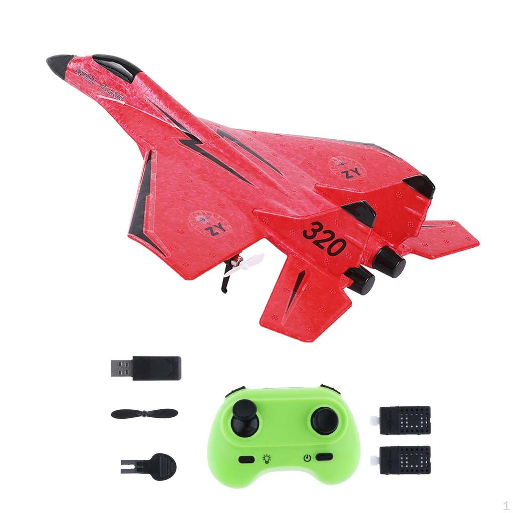 2CH RC Plane Foam Glider with Light Outdoor Toys Ready Easy to Control Jet Fighter Toy for Adults