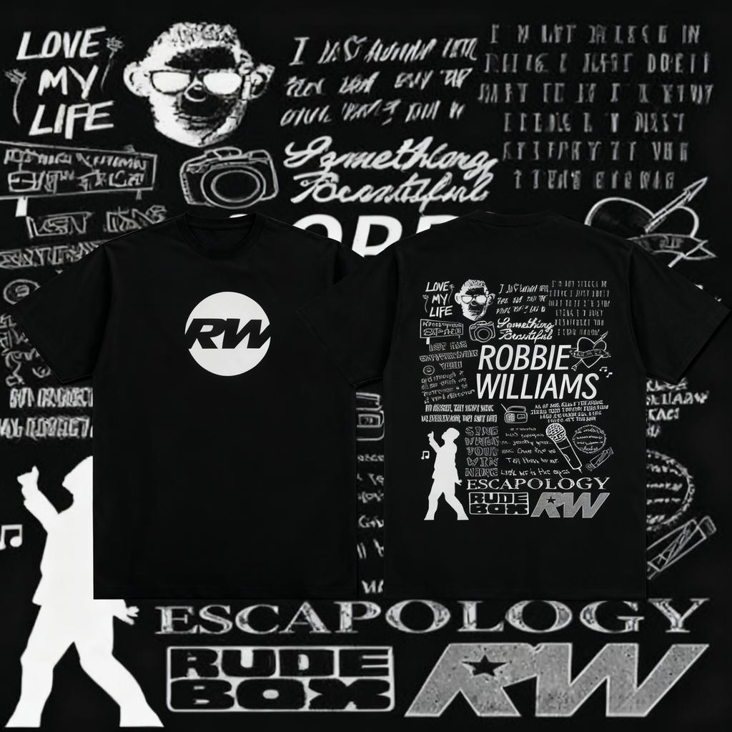 2025 Summer Robbie Williams Rw Tour Album Merch Tshirt Mens Fashion Shortsleeved Tshirt Oneck Cotton Tshirt Street Wear