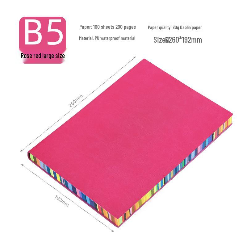 A5 Soft Cover Rainbow Edge Cute Leather Notebook - Custom Simple Color Edge Thickened Diary