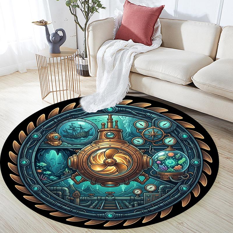 Steampunk Submarine Adventure Round Area Rug Under Office Chairs Bedroom Living Room Home Decor