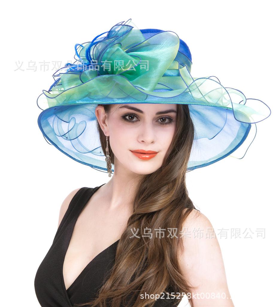 European, American British and European root yarn sunscreen hat women's summer elegant big flower sun hat seaside vacation lady temperament sun hat