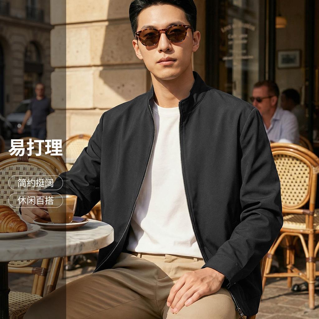 [Simple and Wide] Spring men's business and leisure crisp and lean stand up collar jacket men's jacket